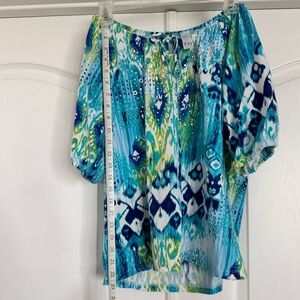 T/O Multi colored pheasant top w/ silver bling. All items in my closet are BOGO.
